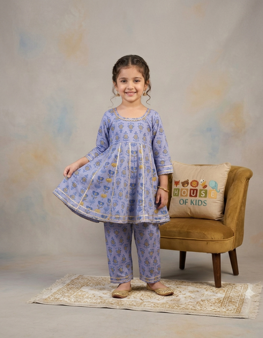 Girls Cotton Kurti Pant Set