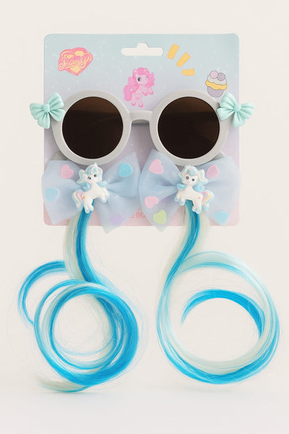 HOK Cute Kids Sunglasses with Bow & Hair Extension - Stylish Party Wear