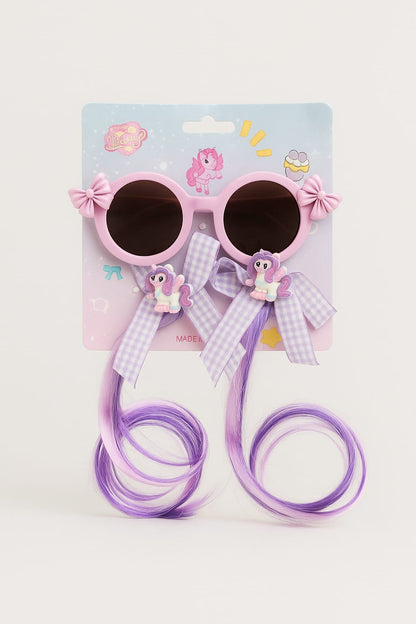 HOK Cute Kids Sunglasses with Bow & Hair Extension - Stylish Party Wear