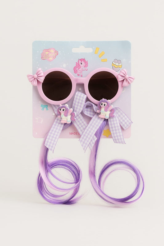 HOK Cute Kids Sunglasses with Bow & Hair Extension - Stylish Party Wear