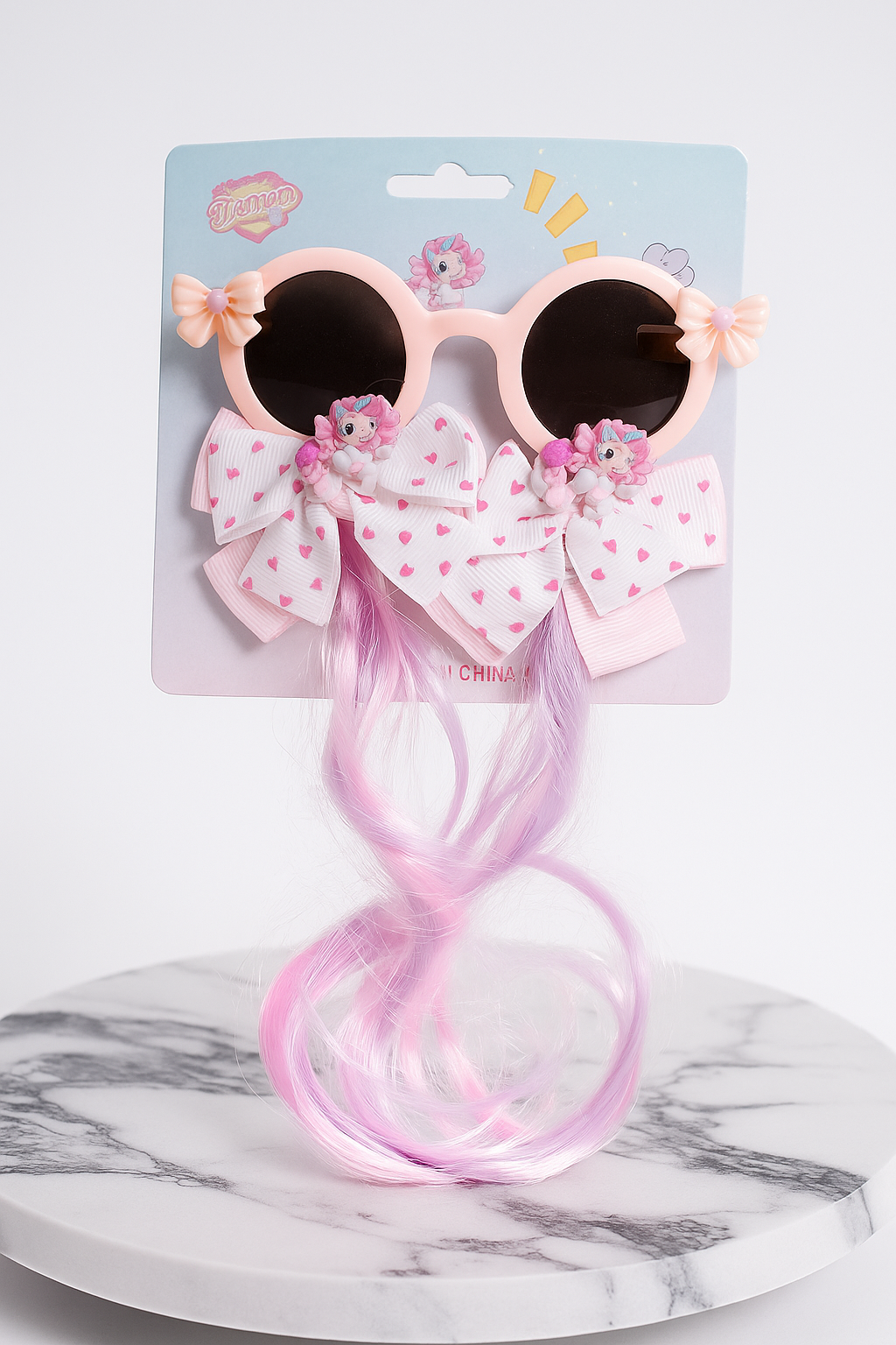 HOK Cute Kids Sunglasses with Bow & Hair Extension - Stylish Party Wear
