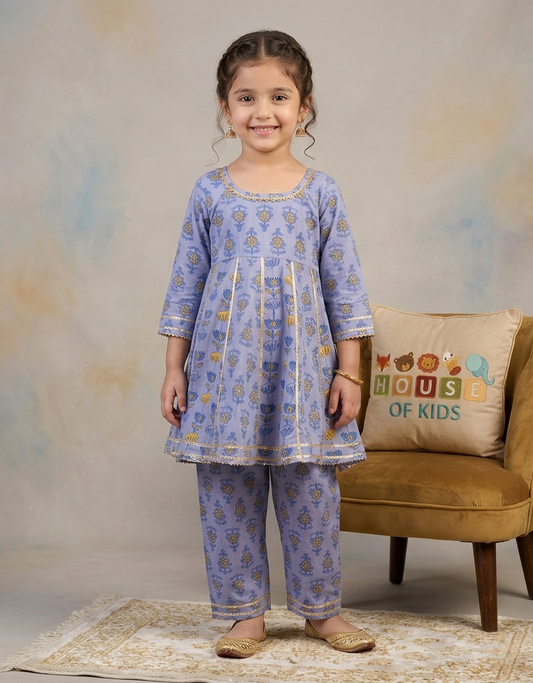 Girls Cotton Kurti Pant Set