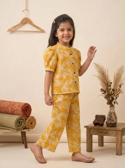 Kids yellow floral coord set full front look
